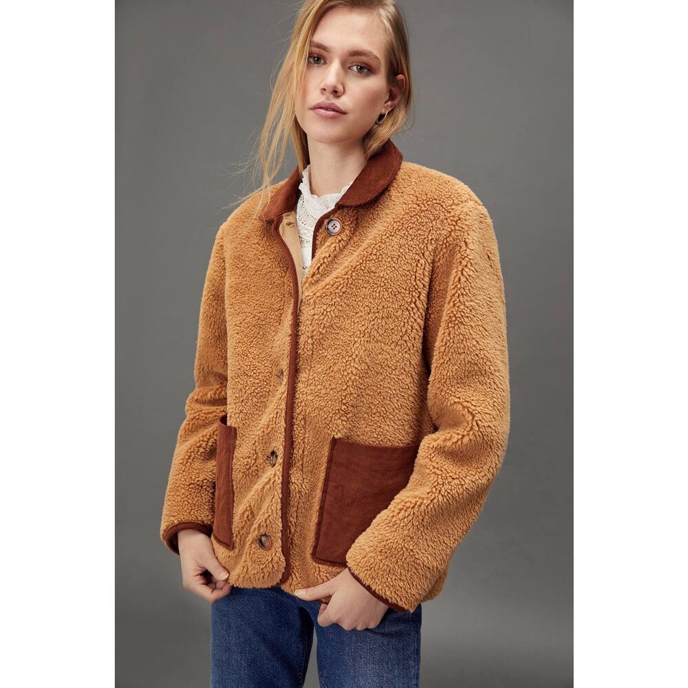 Anthropologie Avec Les Filles Barn Chunky Jacket L Faux Fur Sherpa Brown Granola